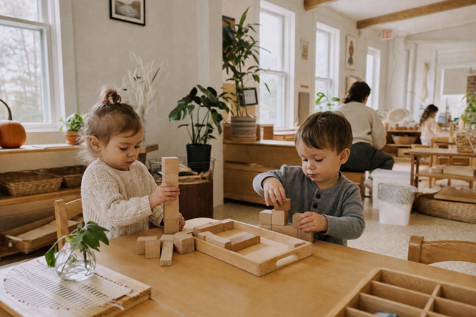 Infants in a bright bilingual nursery